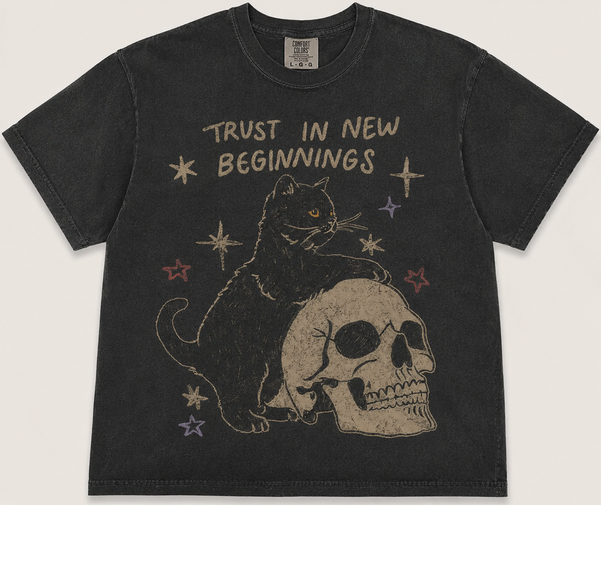 TRUST IN NEW BEGINNINGS BLACK CAT VINTAGE TEE AV-00232