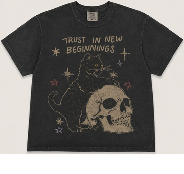 TRUST IN NEW BEGINNINGS BLACK CAT VINTAGE TEE AV-00232