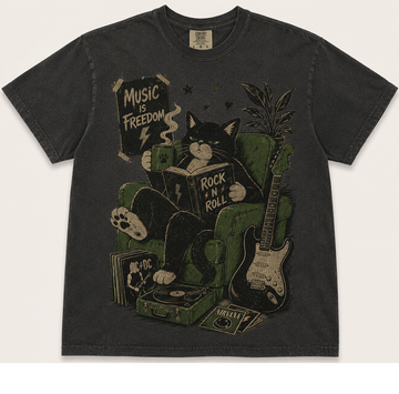 ROCK N ROLL CAT VINTAGE TEE AV-00229