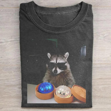 RACCOON GLITTER DUMPLING T-SHIRT, CUTE KAWAII FOOD TEE LL - 0186