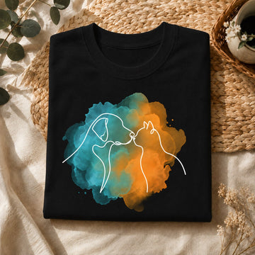 DOG AND CAT LINE ART SHIRT | WATERCOLOR PET LOVER TEE  LL - 0183