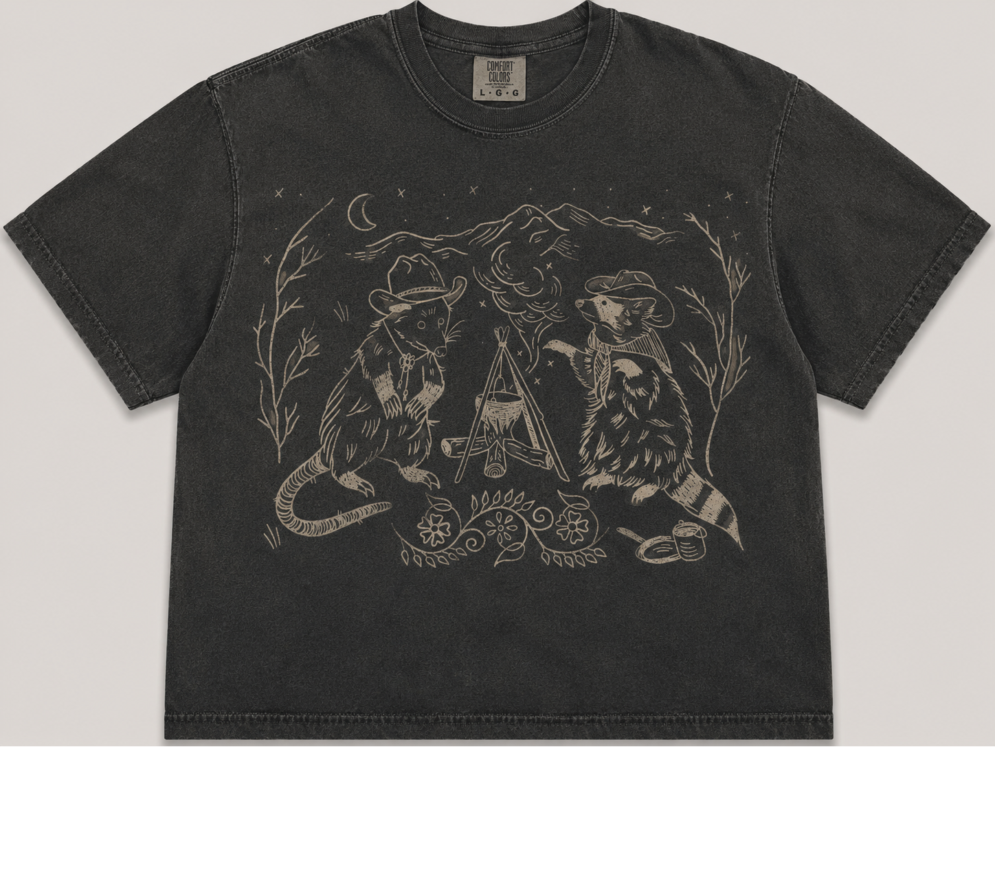 COWBOY RACCOON & OPOSSUM CAMPFIRE VINTAGE TEE AV-00240