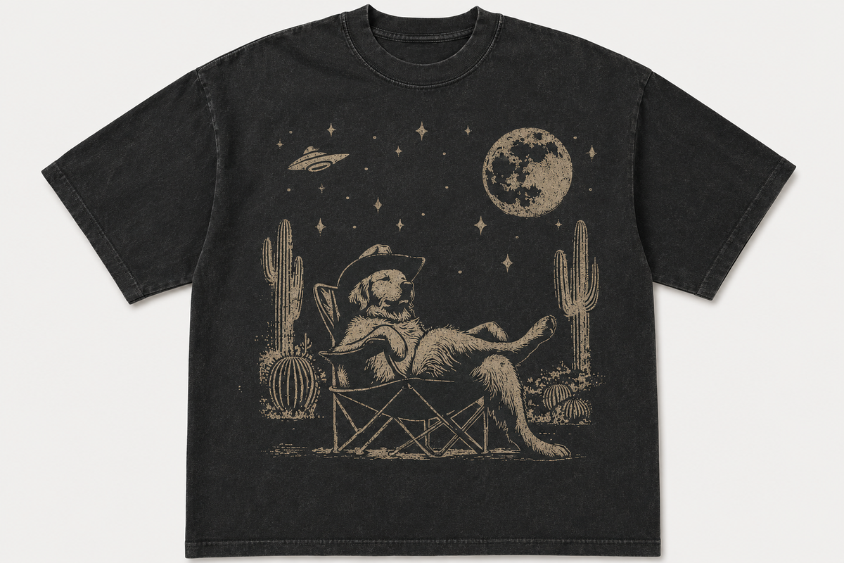 ALIEN DESERT COWBOY DOG VINTAGE TEE AV-00262