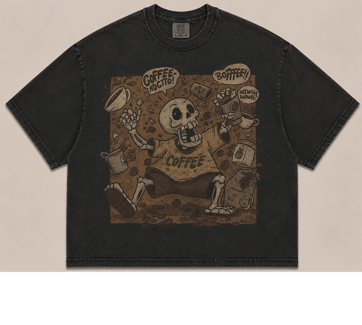 COFFEE ADDICT SKELETON VINTAGE RETRO HALLOWEEN TEE AV-00210
