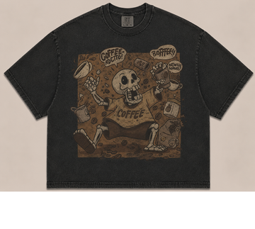 COFFEE ADDICT SKELETON VINTAGE RETRO HALLOWEEN TEE AV-00210
