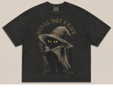 SHALL NOT PAWS VINTAGE WITCH BLACK CAT HALLOWEEN TEE AV-00206