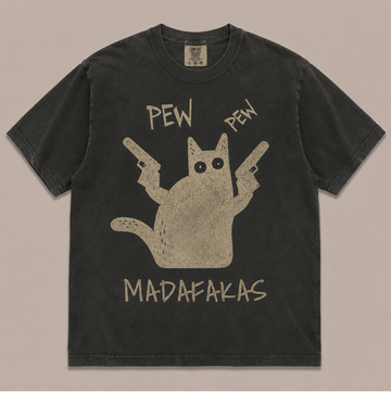 PEW PEW MADAFAKAS FUNNY BLACK CAT VINTAGE TEE AV-00253