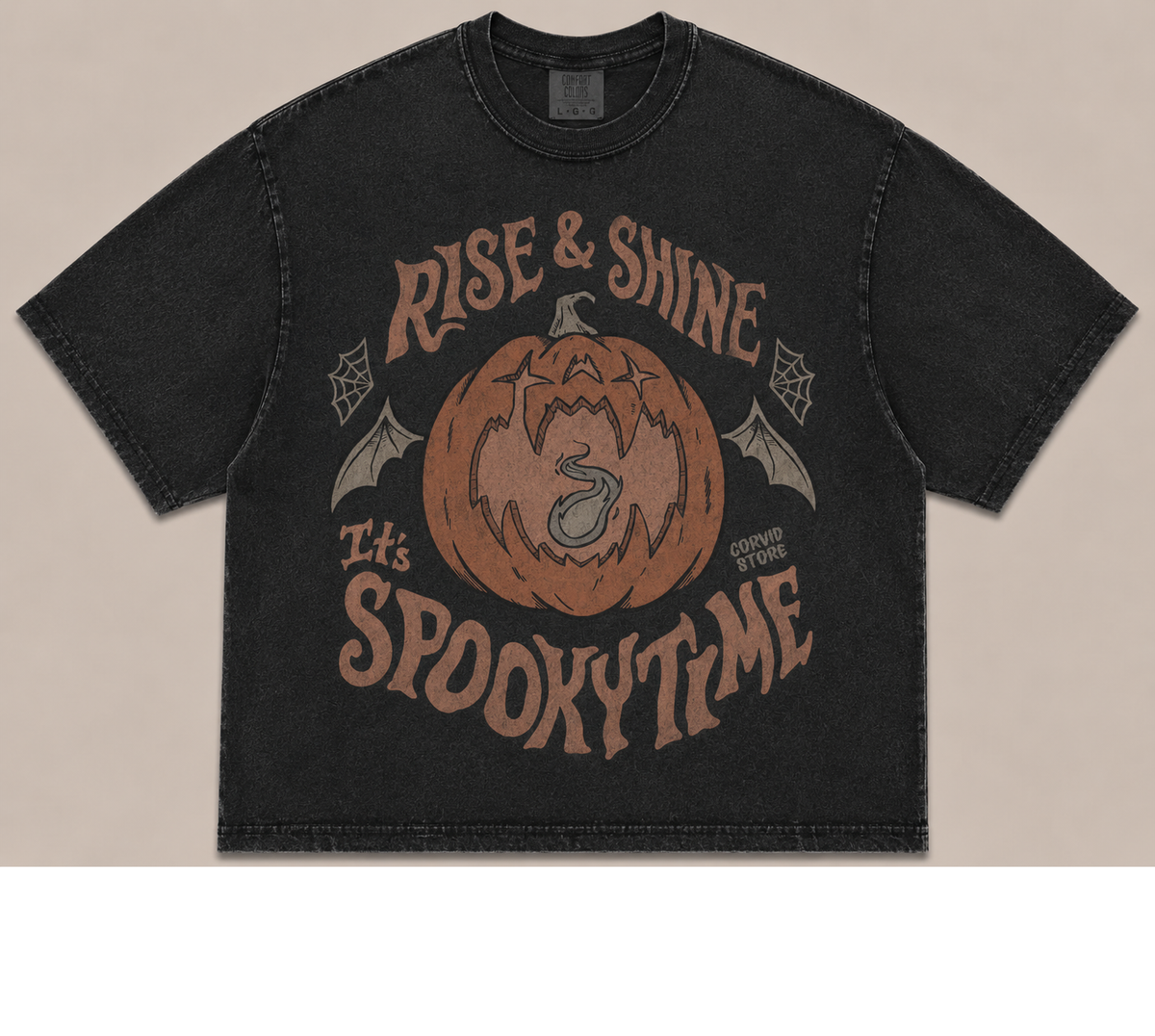 RISE & SHINE IT'S SPOOKY TIME VINTAGE HALLOWEEN PUMPKIN TEE AV-00212