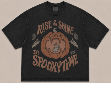 RISE & SHINE IT'S SPOOKY TIME VINTAGE HALLOWEEN PUMPKIN TEE AV-00212