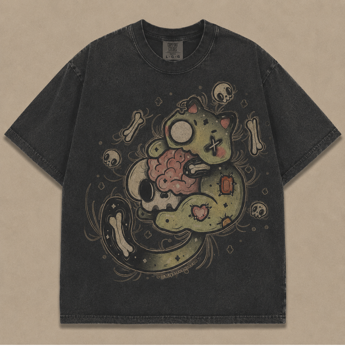 ZOMBIE KITTY SKULL VINTAGE SPOOKY TEE AV-00220
