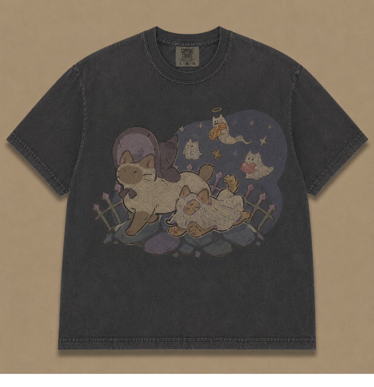 CUTE GHOST CAT HALLOWEEN VINTAGE RETRO TEE AV-00224