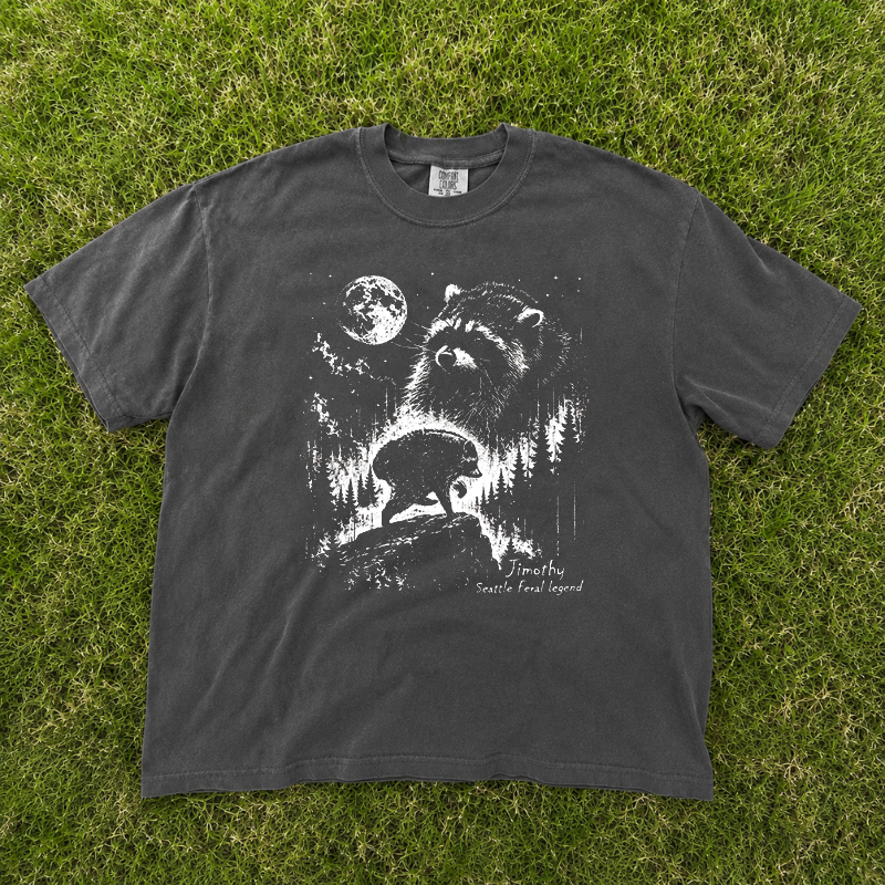 Howling Moon Jimothy Seattle Raccoon TShirt, Viral Animal Graphic Tee B-00119