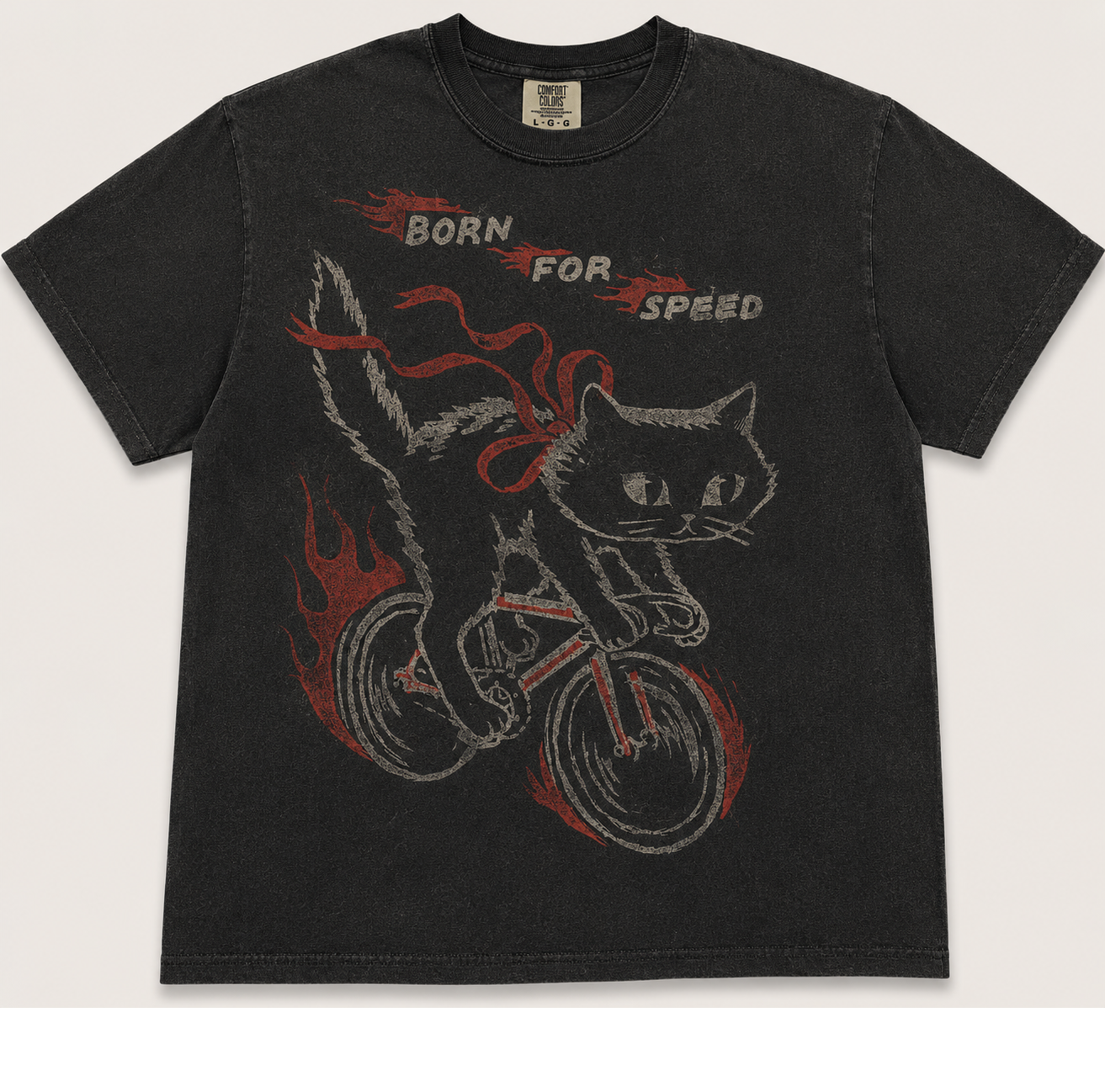 BORN FOR SPEED BLACK CAT VINTAGE TEE AV-00231