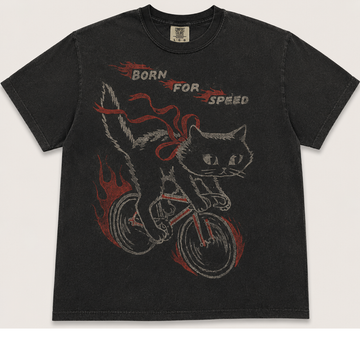 BORN FOR SPEED BLACK CAT VINTAGE TEE AV-00231
