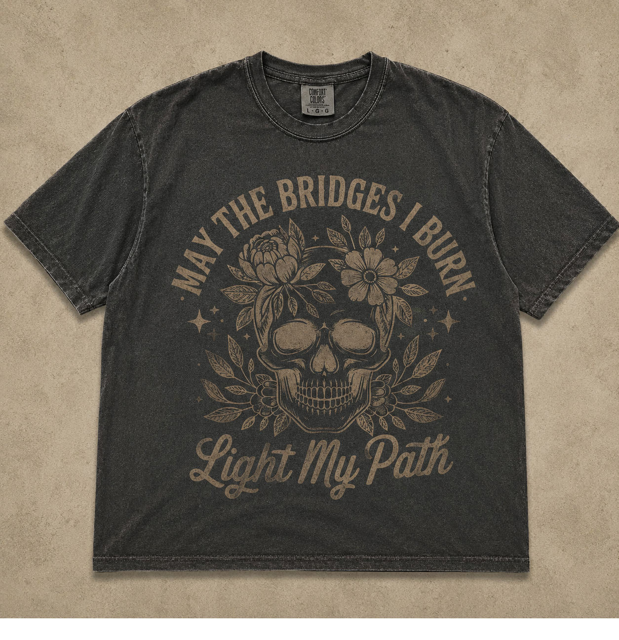 LIGHT MY PATH FLORAL SKULL VINTAGE TEE AV-00215