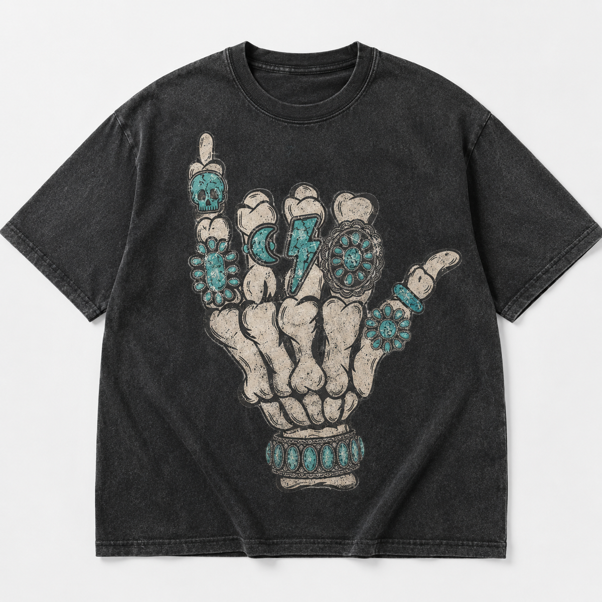 TURQUOISE SKELETON HAND VINTAGE WESTERN TEE AV-00264
