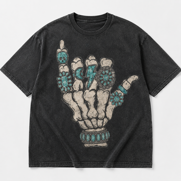 TURQUOISE SKELETON HAND VINTAGE WESTERN TEE AV-00264