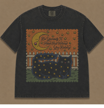 BE YOURSELF MOON CAT VINTAGE HALLOWEEN TEE AV-00227
